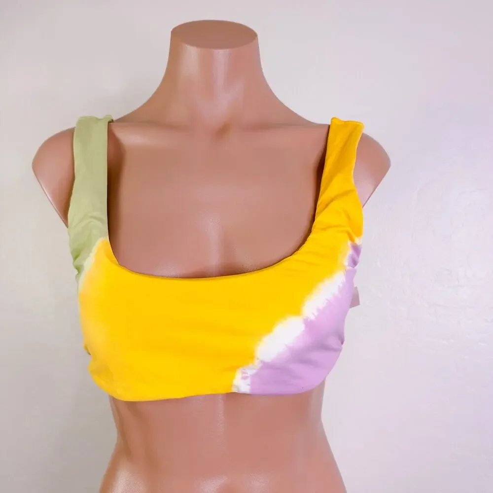 L*Space Lizzie Sunburst Tie Dye Square Scoop Neck Strap Bikini Swim Top XL NWT